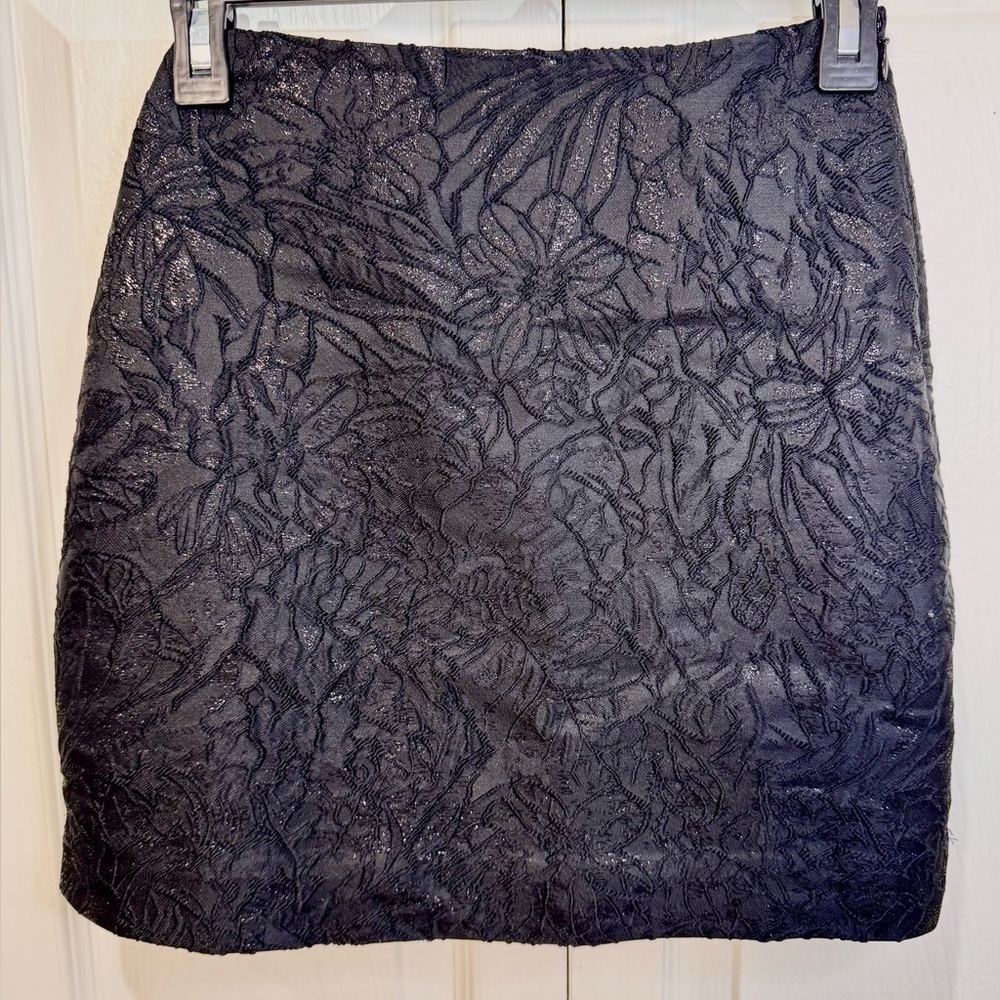 & Other Stories Mini Black Skirt Women Sz 0 Floral Embroidered Sparkle NWT